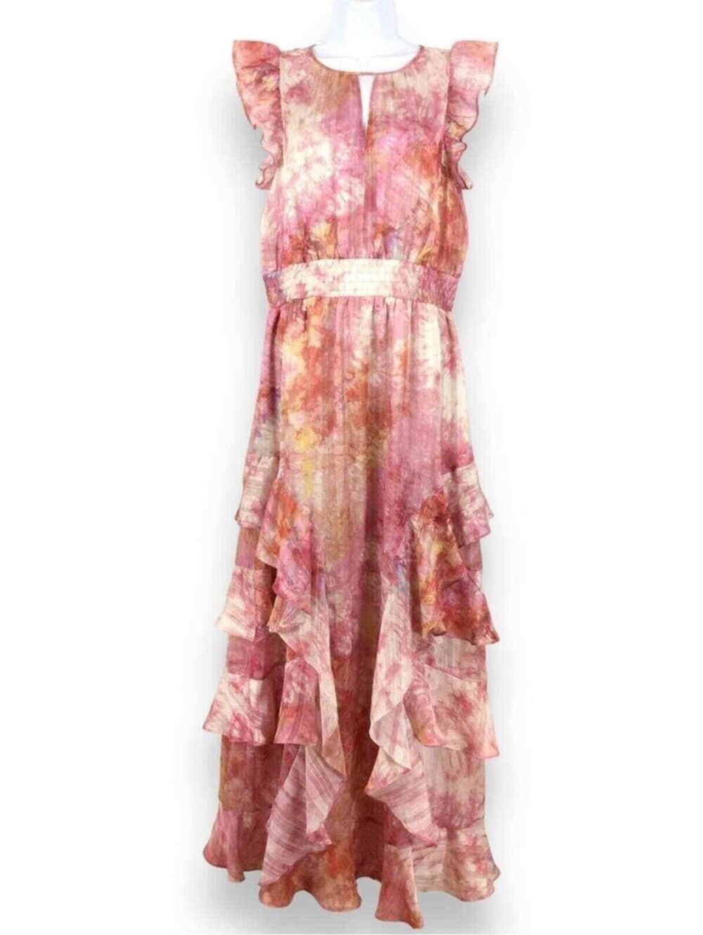 RACHEL Rachel Roy Pink Peach Watercolor Ruffle Dress